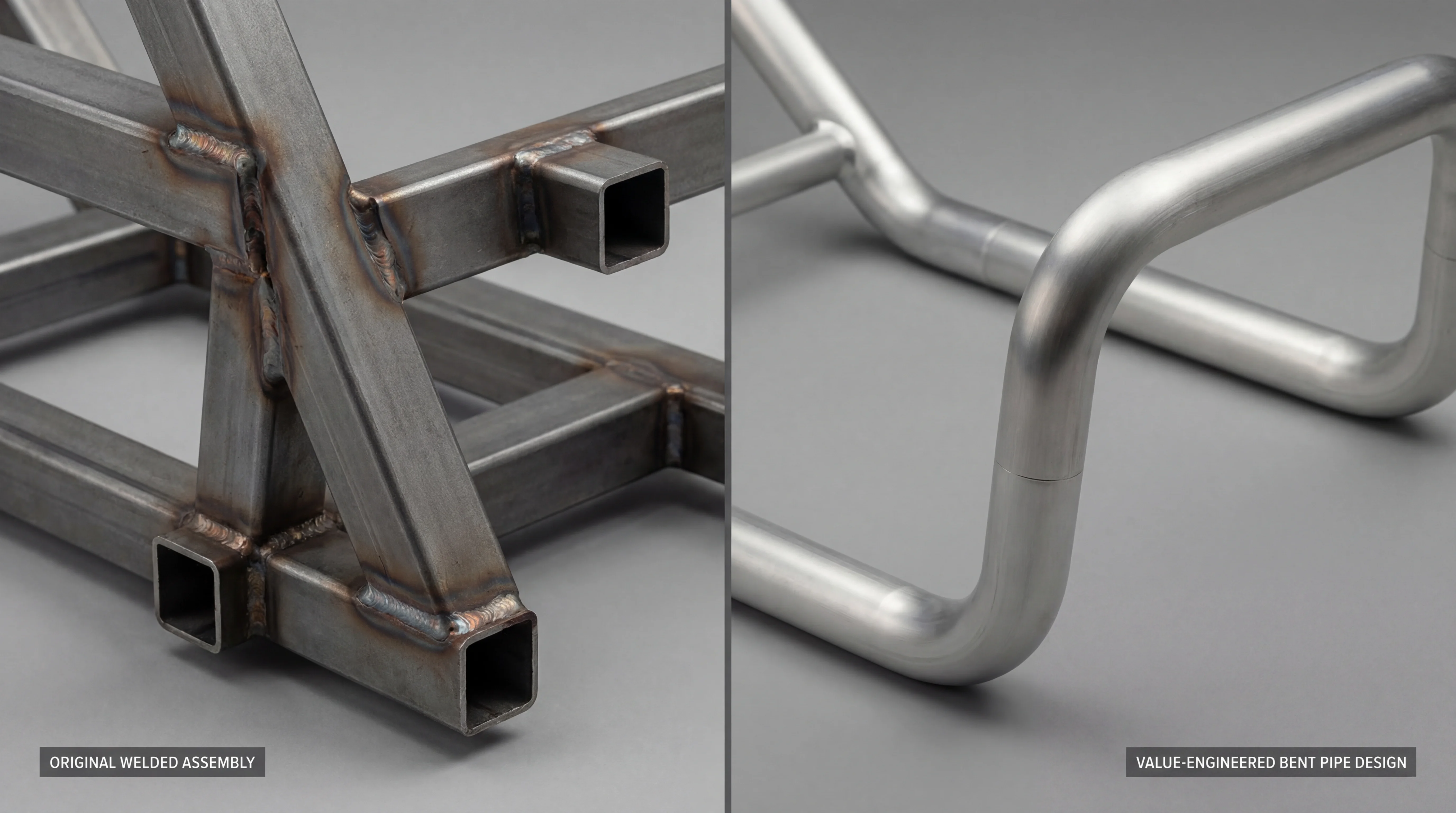 溶接組立からパイプ曲げ構造への工法変更イメージ