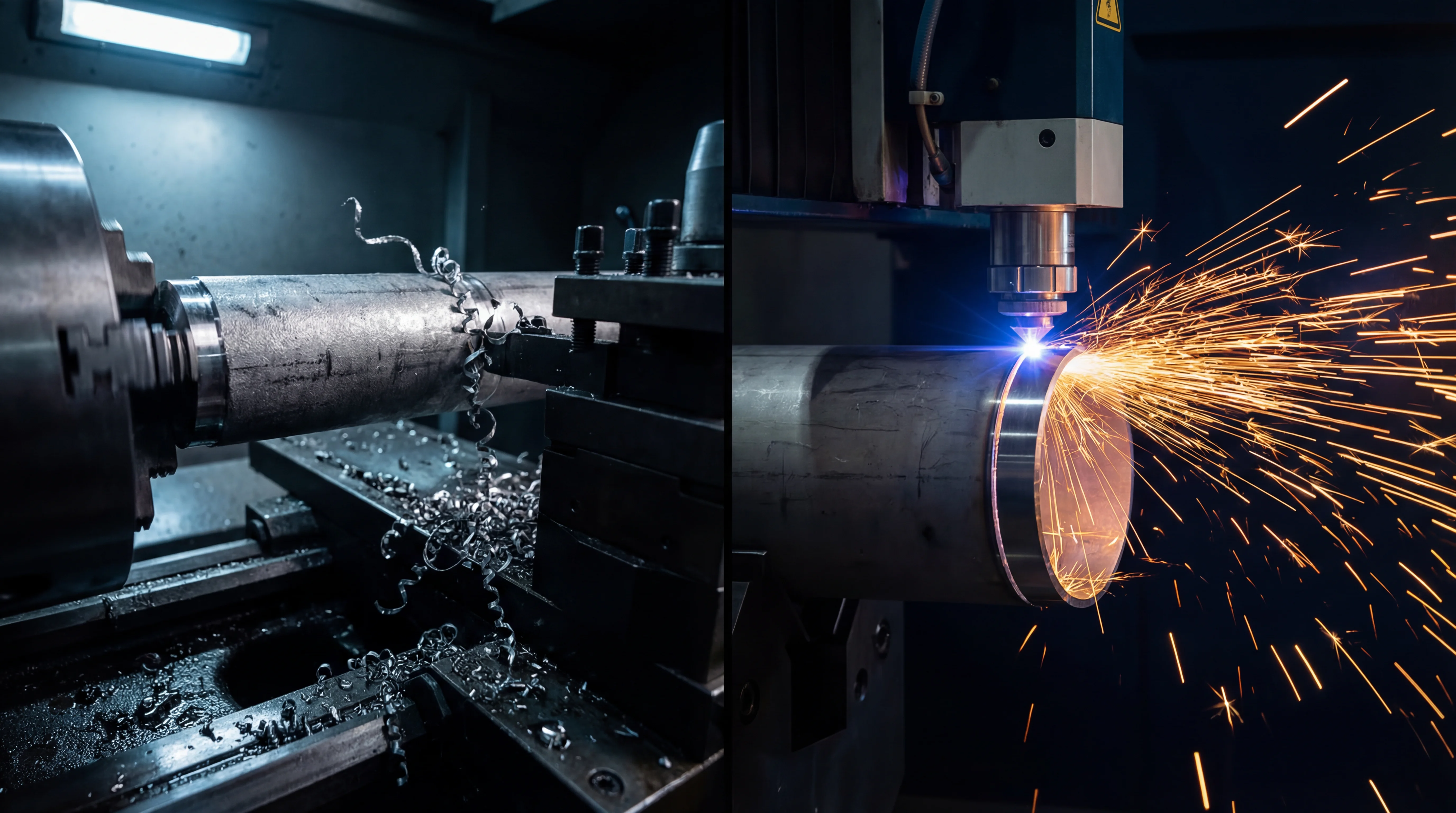 パイプ機械加工からパイプレーザーへの工法変更イメージ