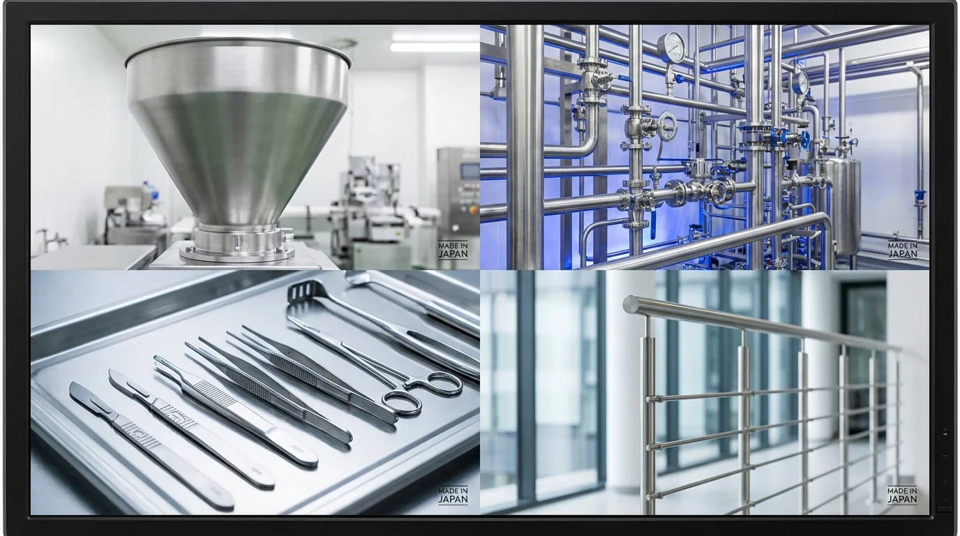 ステンレス鋼の4つの主要用途分野（食品・化学・医療・建築）