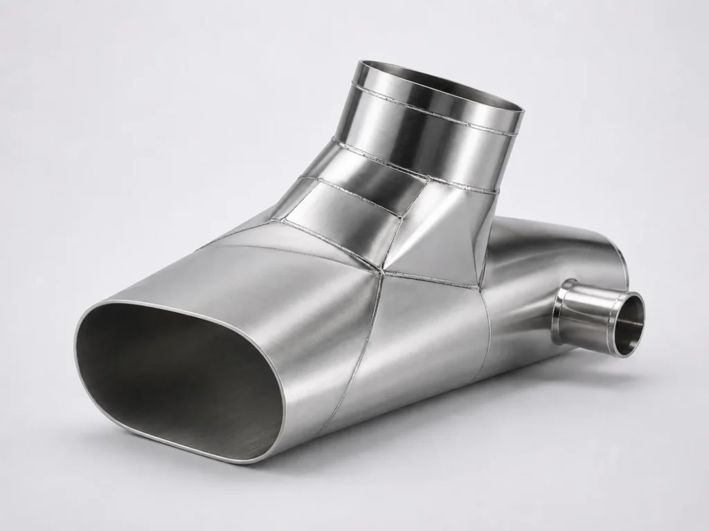 SUS304製オーバルブランチダクト（特殊形状・バフ研磨仕上げ）